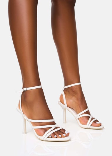 Public Desire Free Spirit White Strappy Round Toe Mid Heels
