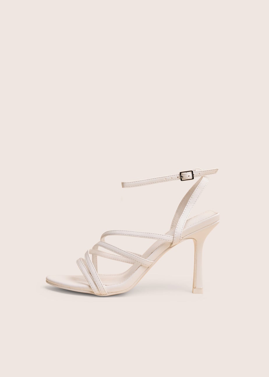 Public Desire Free Spirit White Strappy Round Toe Mid Heels