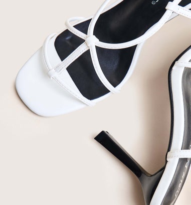Public Desire Marie White Pu T Bar Strappy Mid Heels
