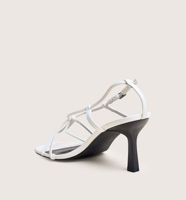 Public Desire Marie White Pu T Bar Strappy Mid Heels