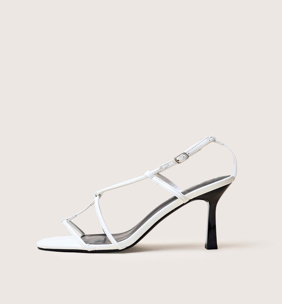 Public Desire Marie White Pu T Bar Strappy Mid Heels