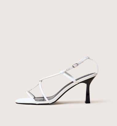 Public Desire Marie White Pu T Bar Strappy Mid Heels