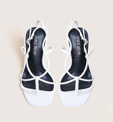 Public Desire Marie White Pu T Bar Strappy Mid Heels