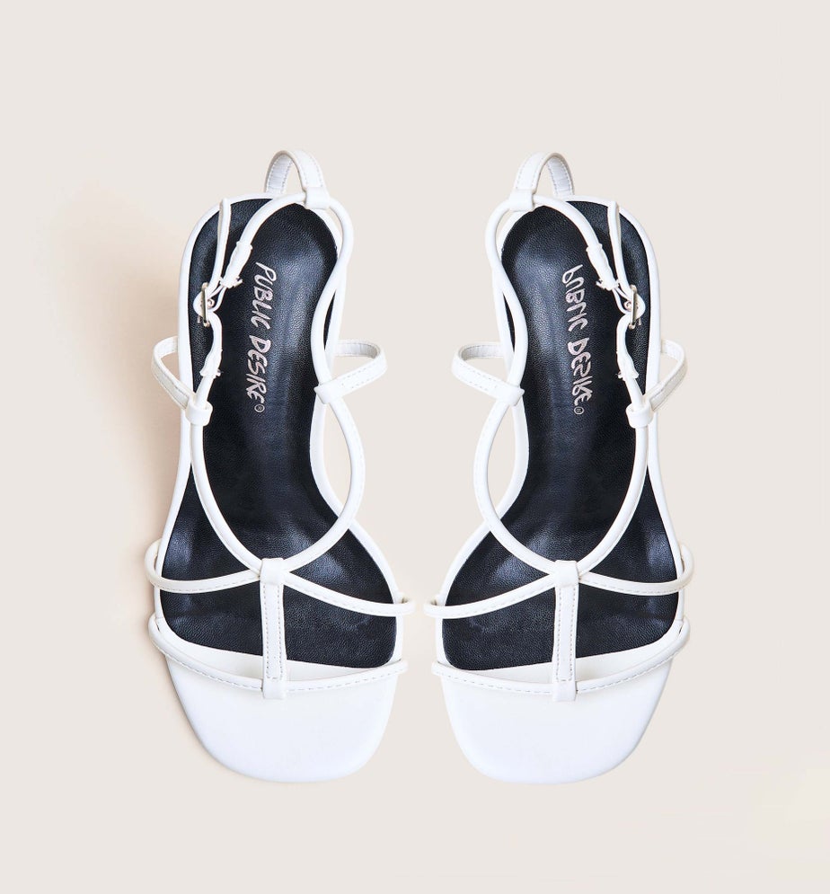 Public Desire Marie White Pu T Bar Strappy Mid Heels