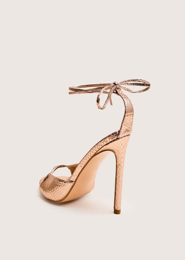 Public Desire Kalisto Gold Snake Pu Lace Up Round Toe Mid Heels