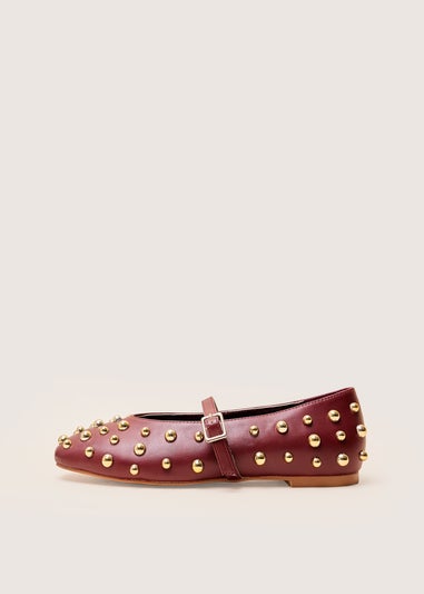 Public Desire Elsie Burgundy Studded Ballerina Flats