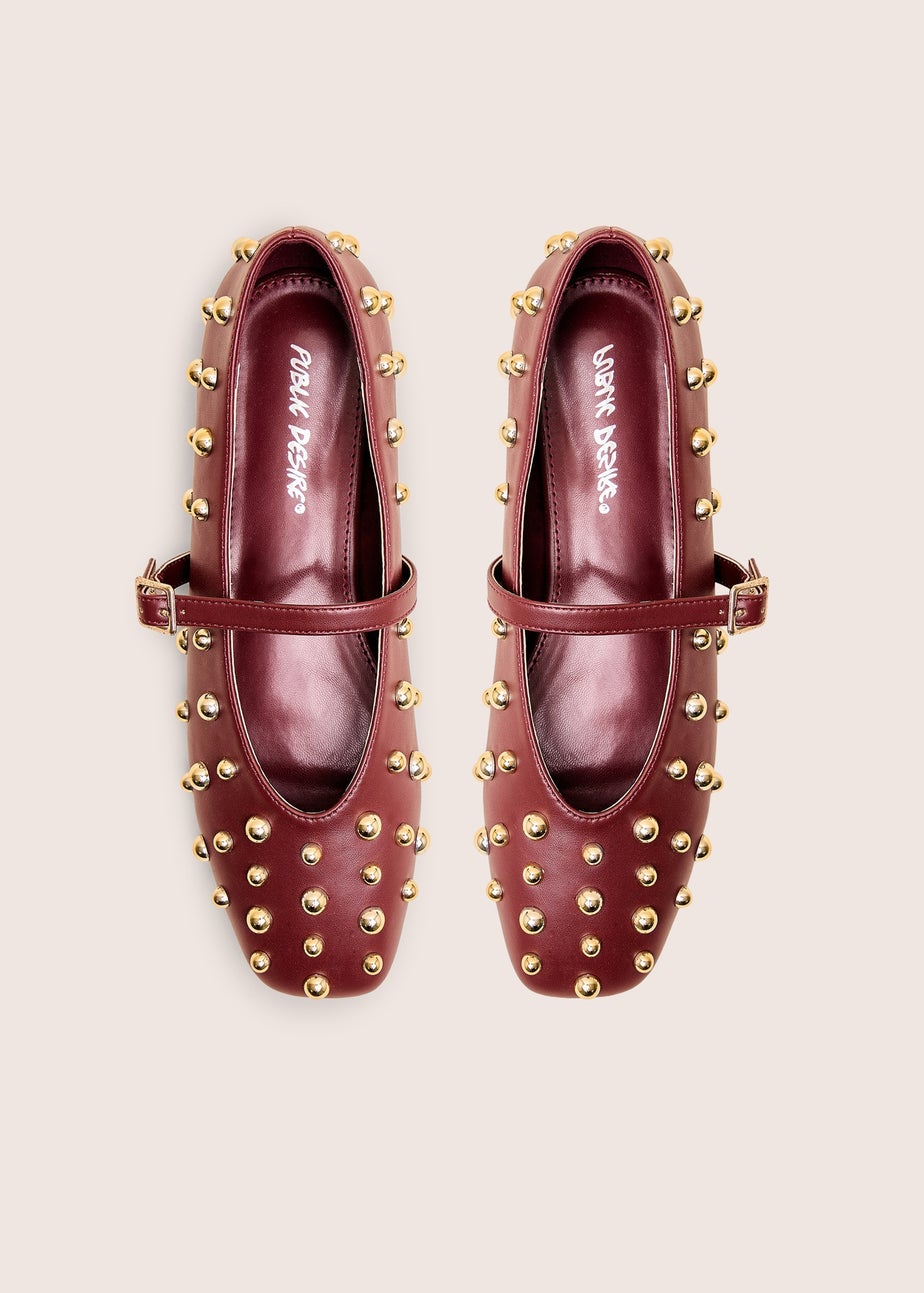 Public Desire Elsie Burgundy Studded Ballerina Flats