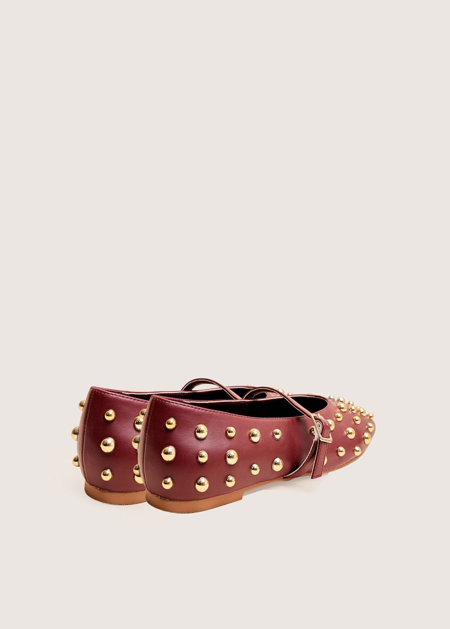 Public Desire Elsie Burgundy Studded Ballerina Flats