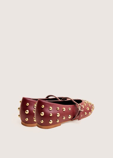 Public Desire Elsie Burgundy Studded Ballerina Flats