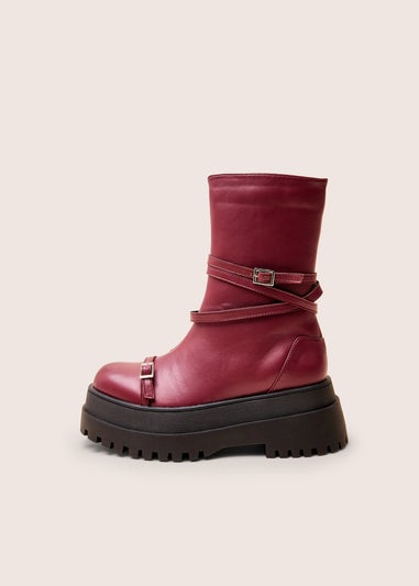 Public Desire Odessa Burgundy Multi Strap Detail Chunky Sole Ankle Boots