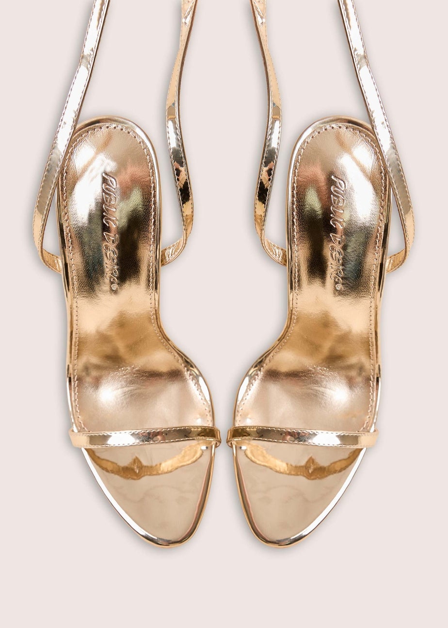 Public Desire Ti Amo Gold Wide Fit Metallic PU Padlock Detail Barely There Pointed Toe Stilettos Heels