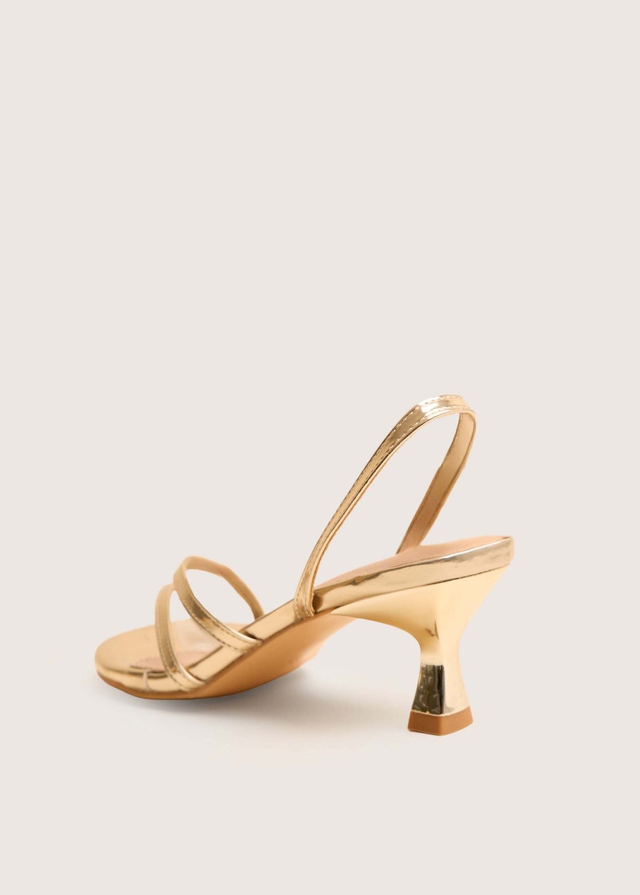 Public Desire Helios Gold Asymmetric Toe Strap Sling Back Mid Heels