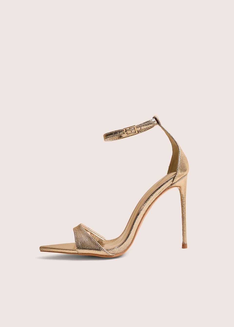 Public Desire Kelisa Gold Cracked Pu Pointed Toe Barely There Stiletto High Heels