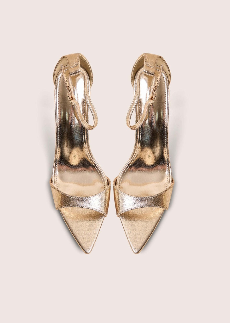 Public Desire Kelisa Gold Cracked Pu Pointed Toe Barely There Stiletto High Heels