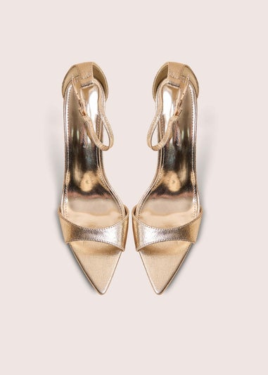 Public Desire Kelisa Gold Cracked Pu Pointed Toe Barely There Stiletto High Heels