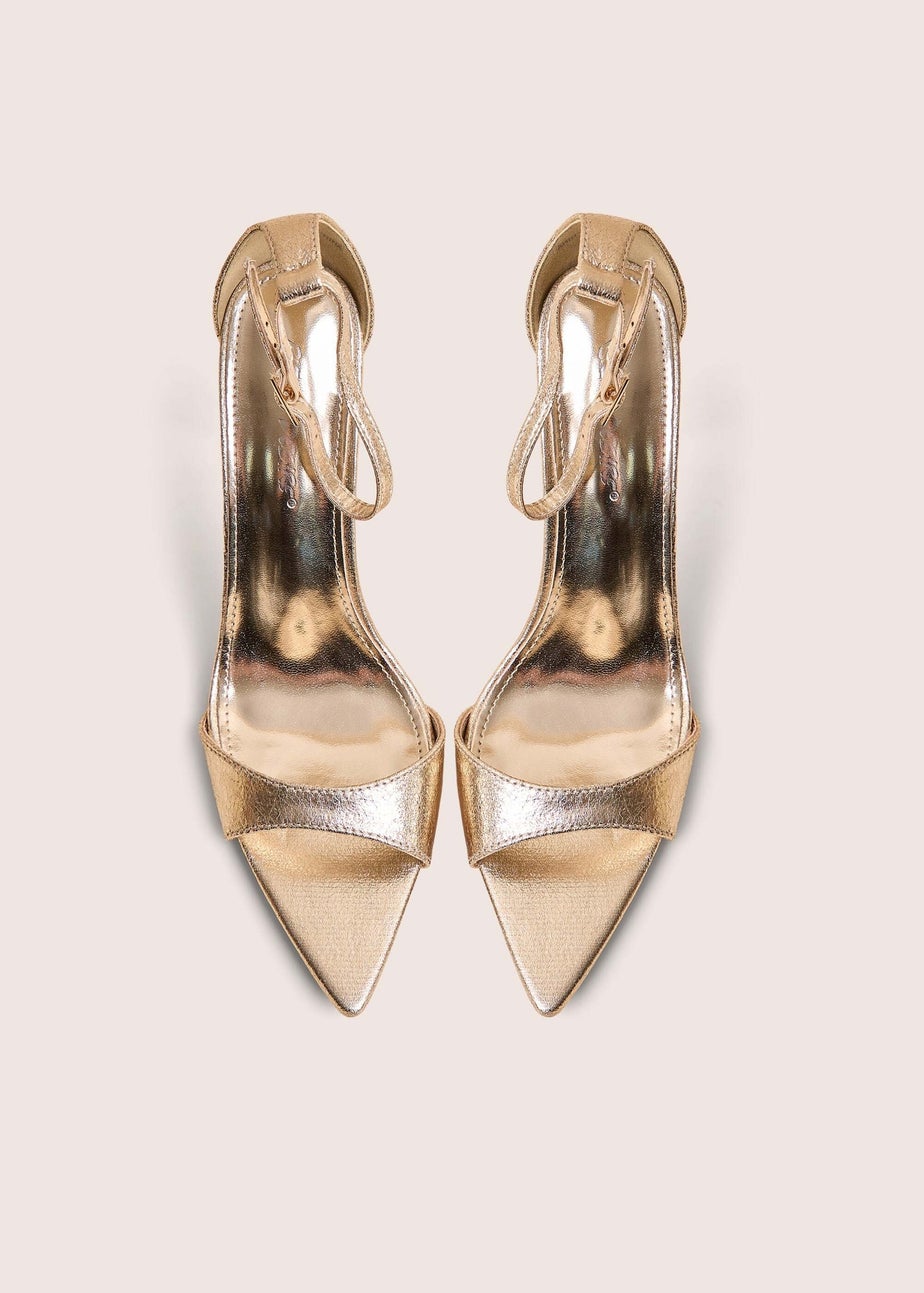 Public Desire Kelisa Gold Cracked Pu Pointed Toe Barely There Stiletto High Heels
