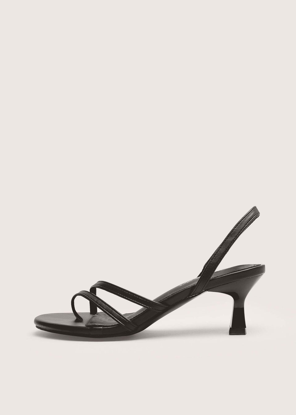 Public Desire Helios Black Pu Asymmetric Toe Strap Sling Back Mid Heels