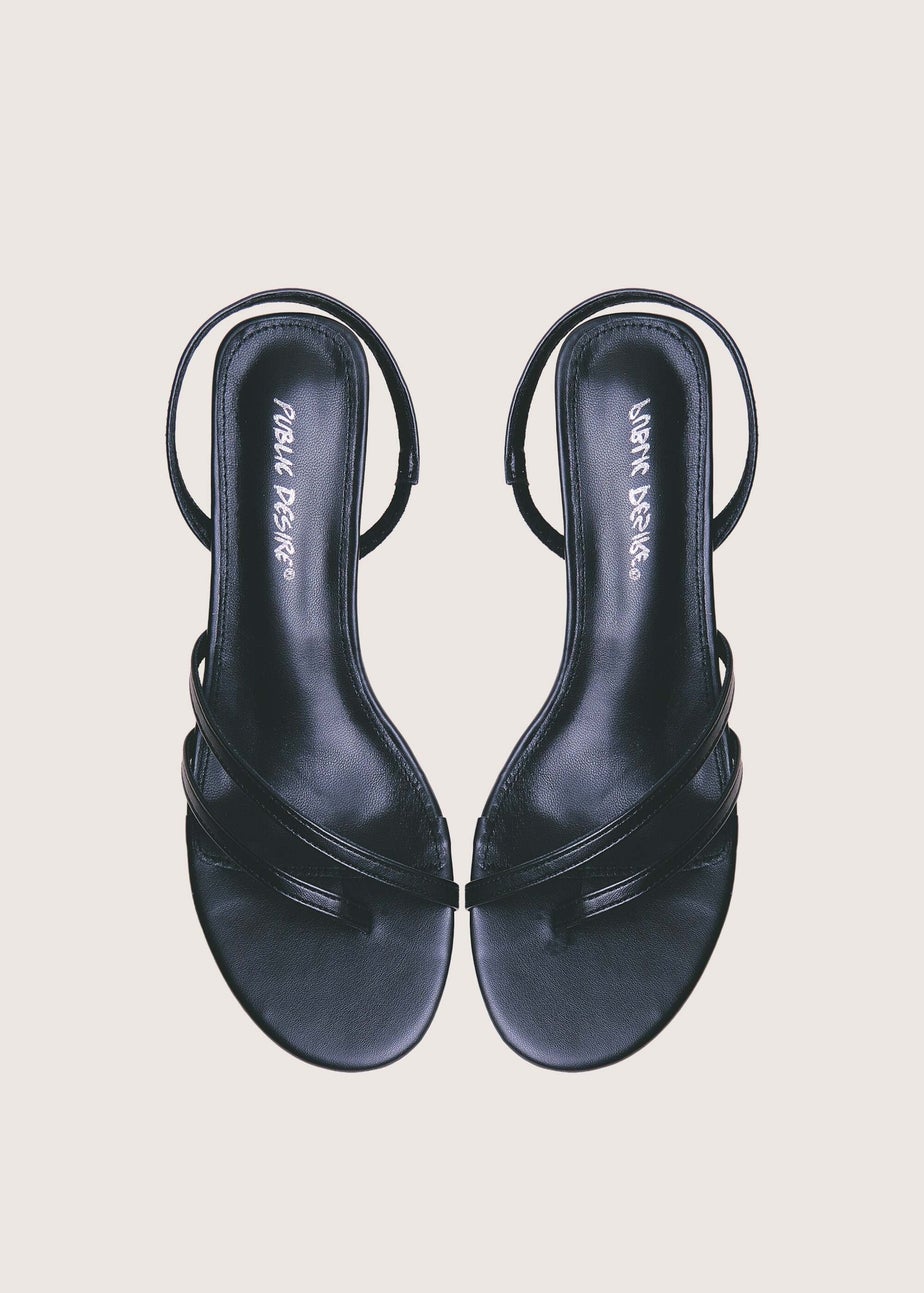 Public Desire Helios Black Pu Asymmetric Toe Strap Sling Back Mid Heels