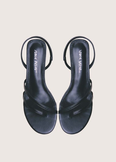 Public Desire Helios Black Pu Asymmetric Toe Strap Sling Back Mid Heels