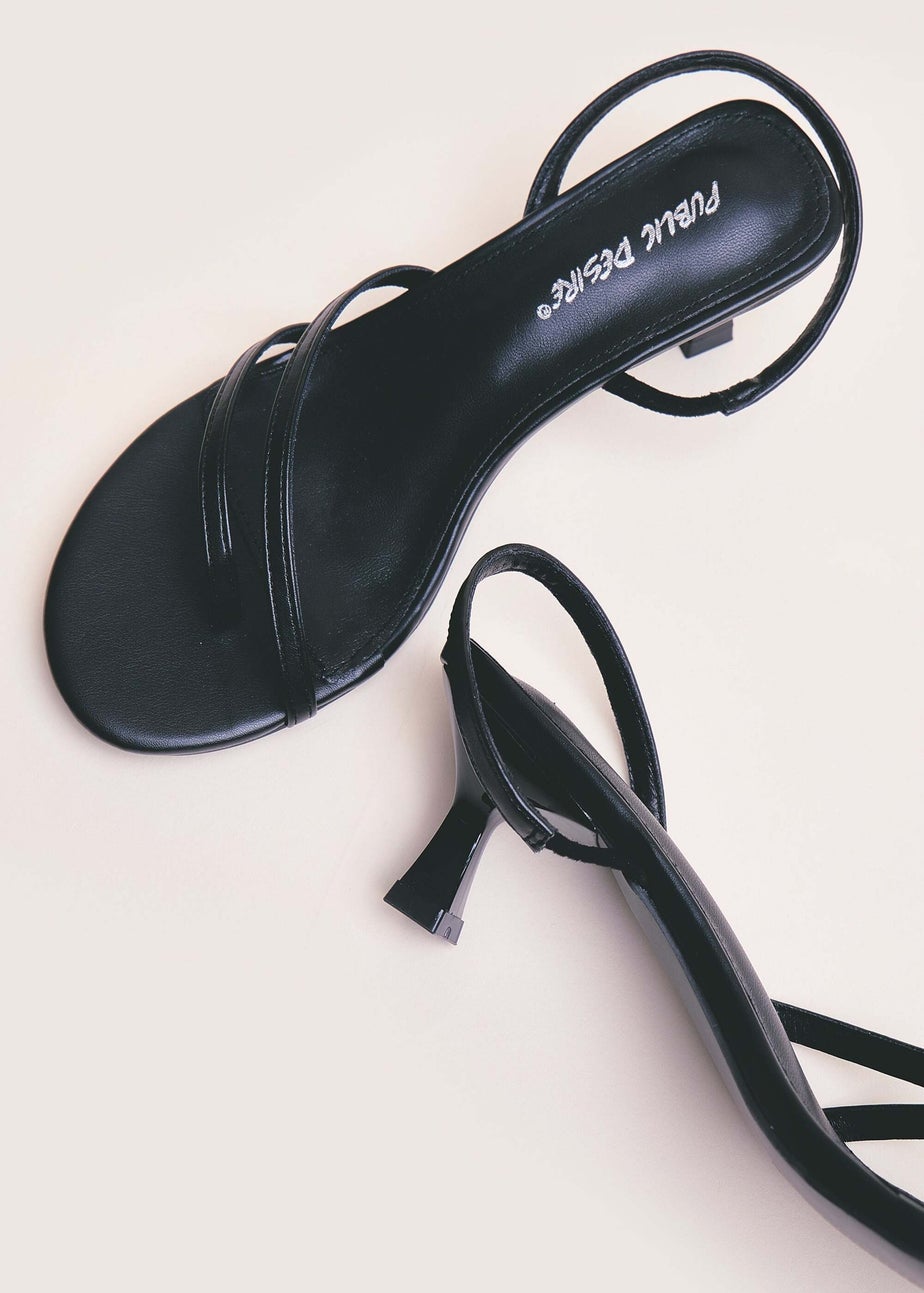 Public Desire Helios Black Pu Asymmetric Toe Strap Sling Back Mid Heels