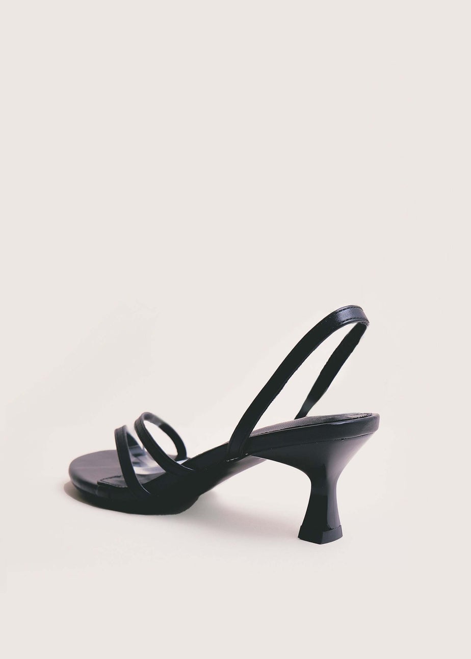 Public Desire Helios Black Pu Asymmetric Toe Strap Sling Back Mid Heels