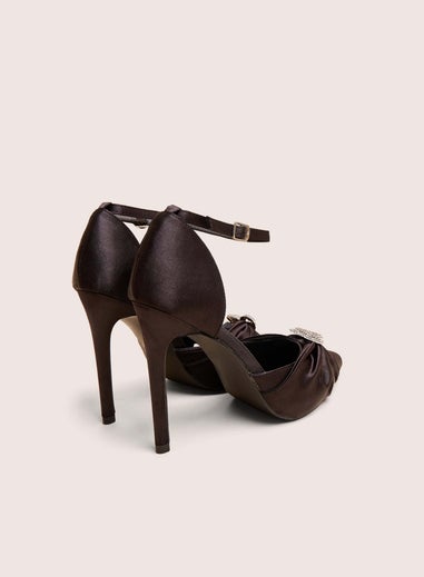 Public Desire Meant To Be Black Satin Diamante Heart Court Stiletto Heel