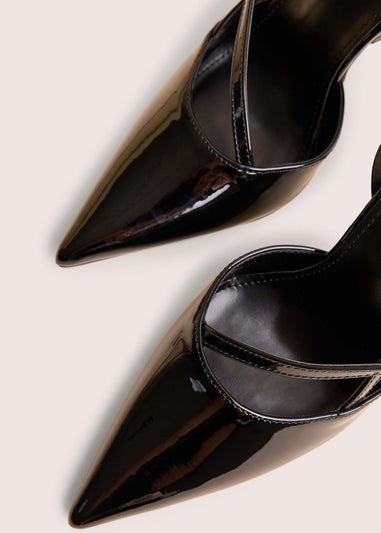 Public Desire Idol Black Patent Buckle Strappy Detail Stiletto Court High Heels