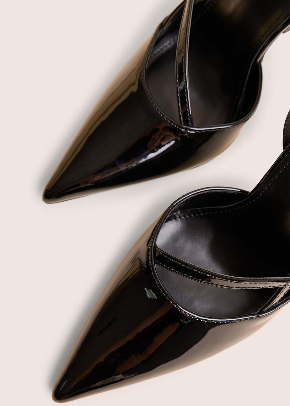 Public Desire Idol Black Patent Buckle Strappy Detail Stiletto Court High Heels