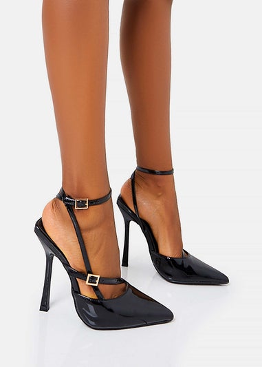 Public Desire Idol Black Patent Buckle Strappy Detail Stiletto Court High Heels