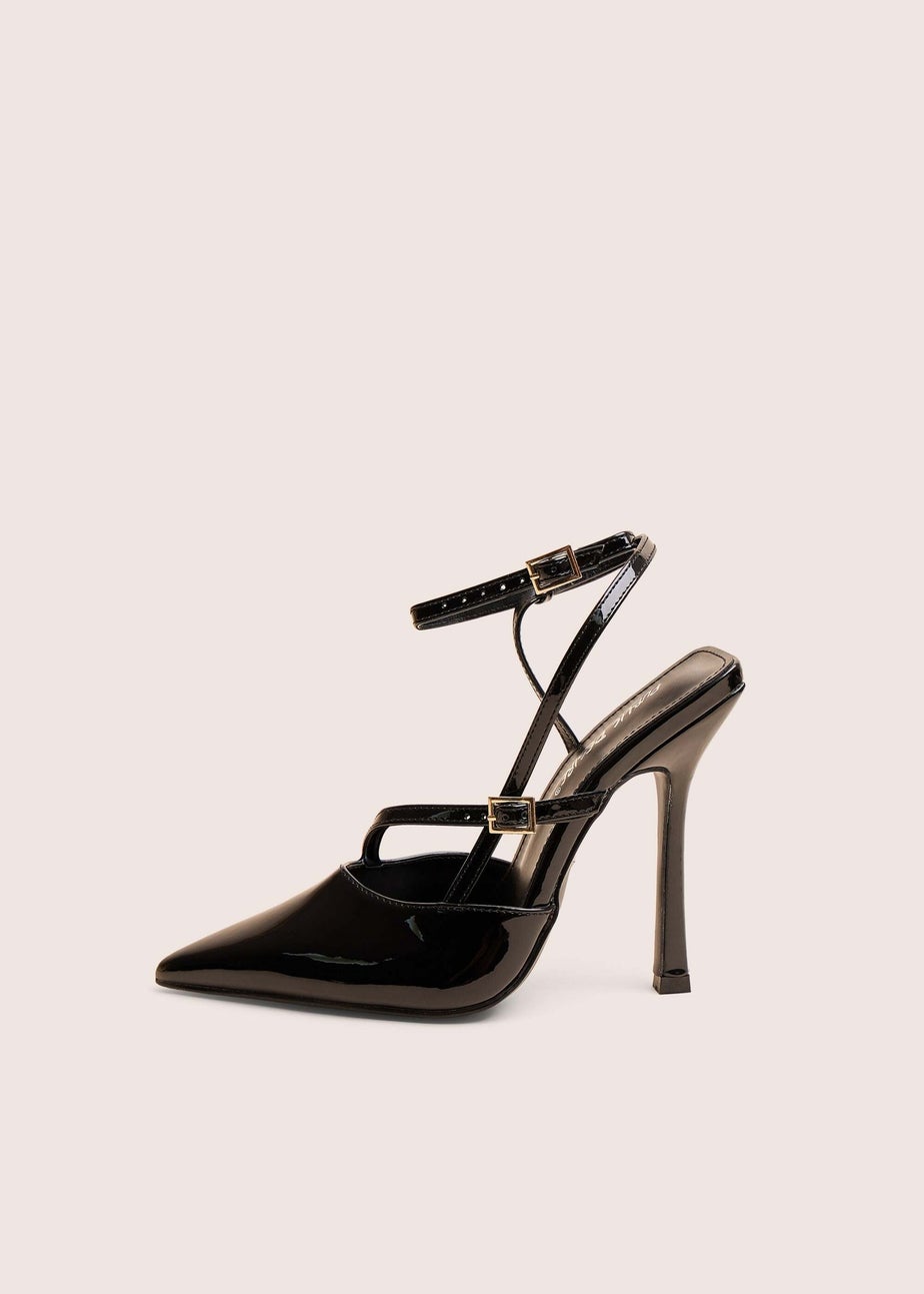 Public Desire Idol Black Patent Buckle Strappy Detail Stiletto Court High Heels