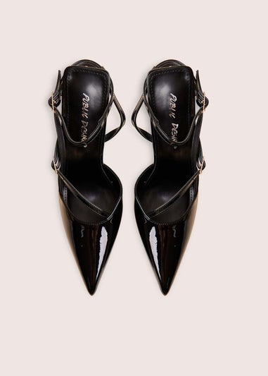 Public Desire Idol Black Patent Buckle Strappy Detail Stiletto Court High Heels