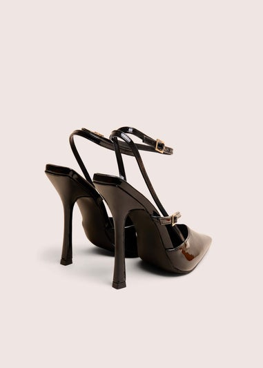 Public Desire Idol Black Patent Buckle Strappy Detail Stiletto Court High Heels