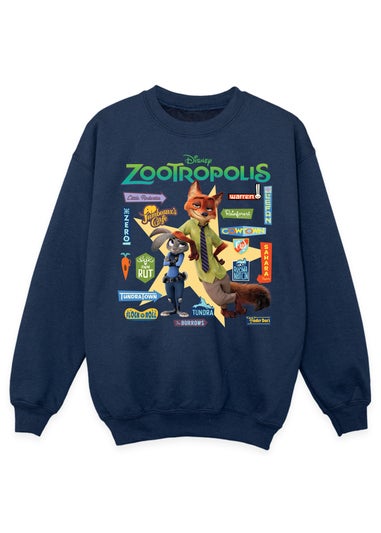 Disney Zootropolis Signs Kids Navy Graphic Sweatshirt (3-13 Years)