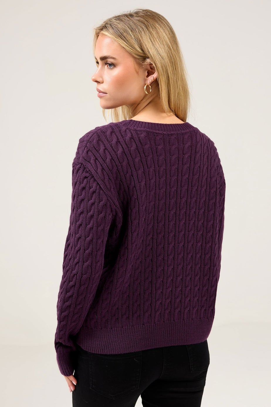 M&Co Petite Berry Purple Cable Knit Jumper