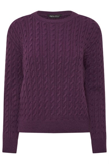 M&Co Petite Berry Purple Cable Knit Jumper