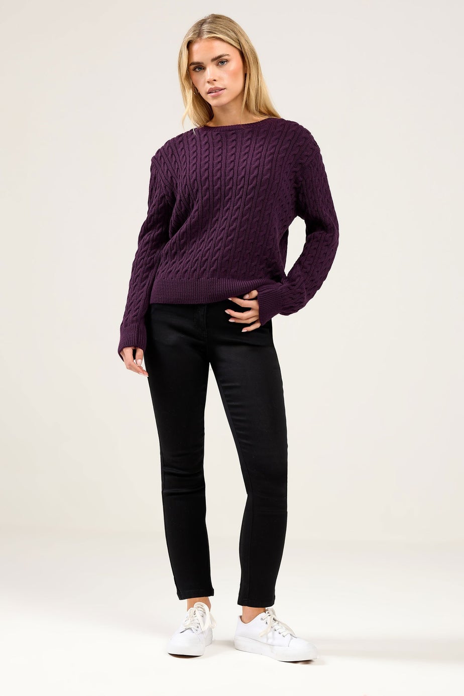 M&Co Petite Berry Purple Cable Knit Jumper