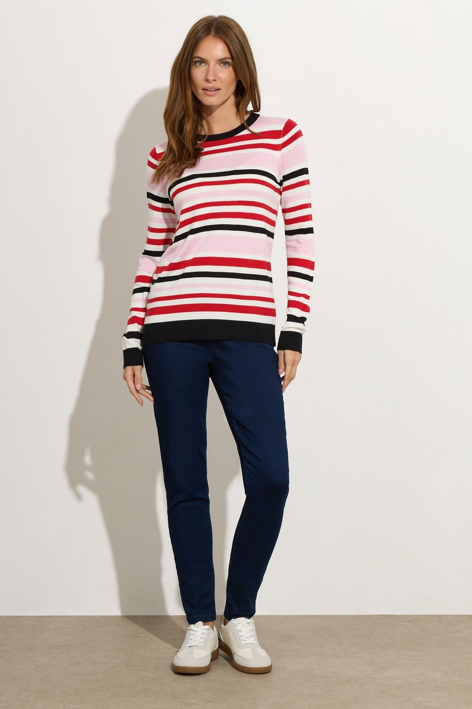 M&Co Pink Stripe Crew Neck Jumper