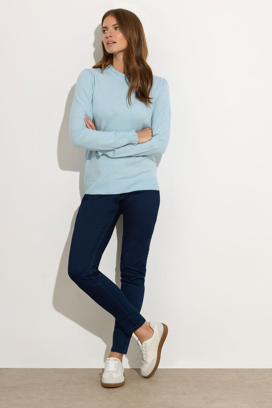 M&Co Light Blue Frill Neck Knitted Jumper
