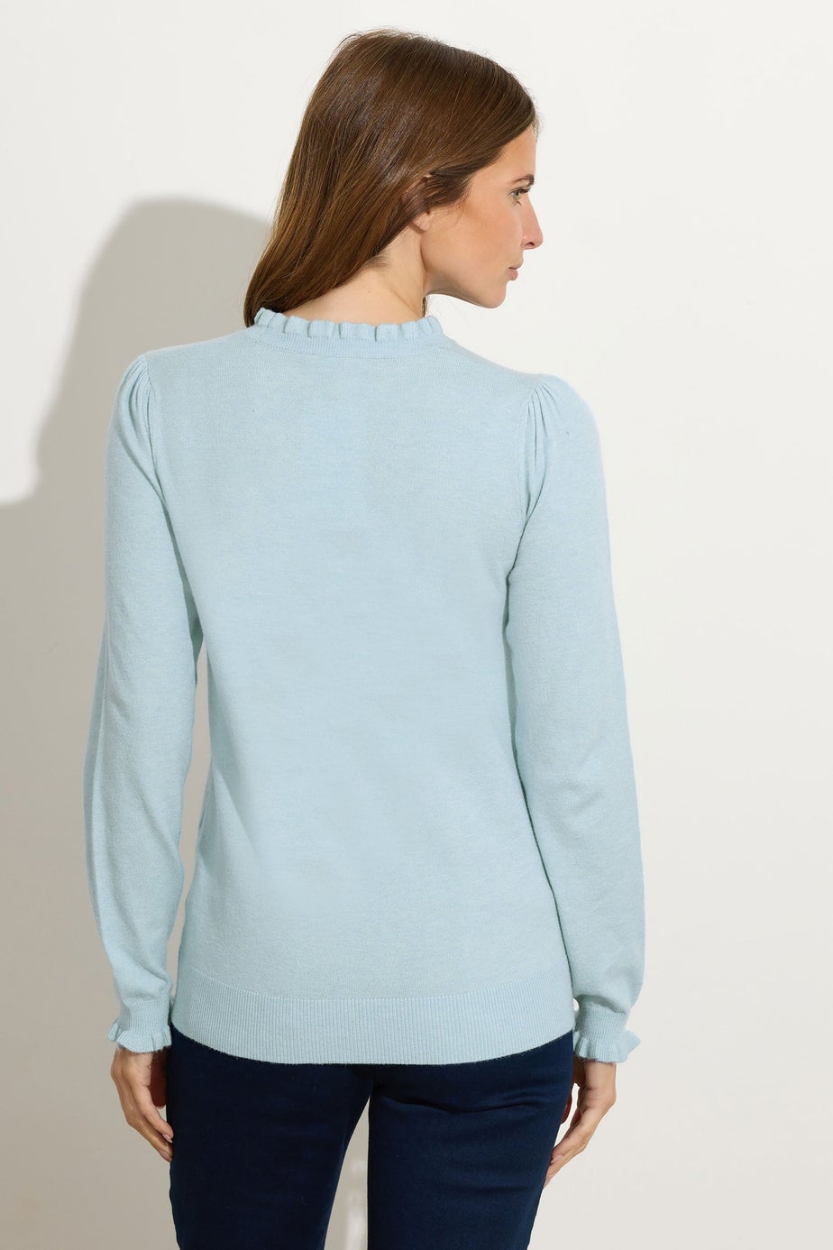 M&Co Light Blue Frill Neck Knitted Jumper