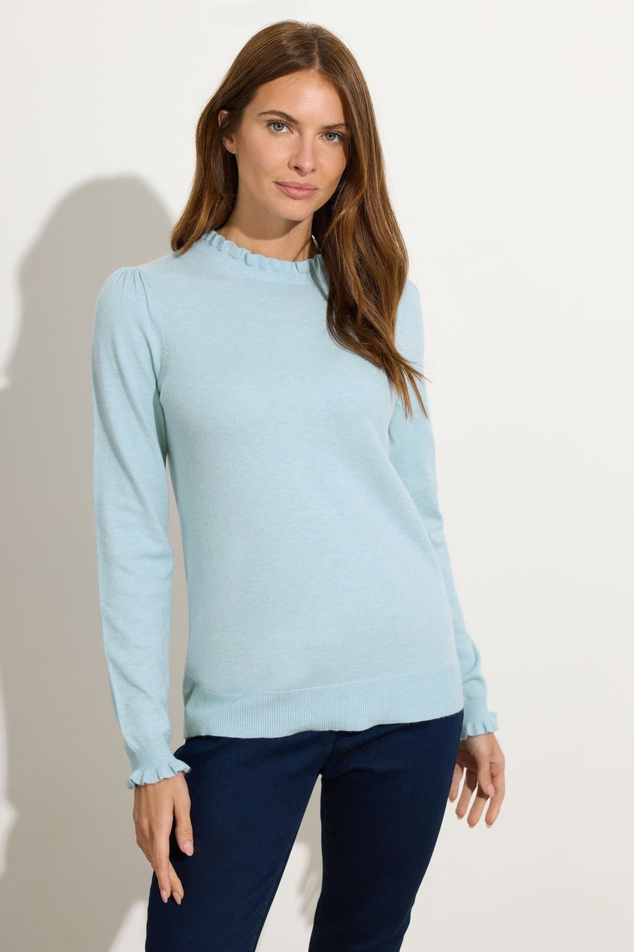 M&Co Light Blue Frill Neck Knitted Jumper