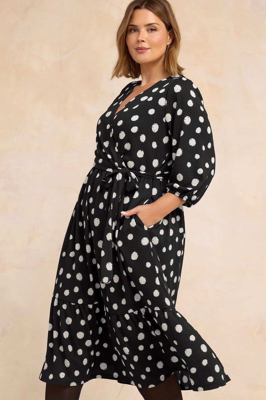 Evans Curve Black Spot Print Jersey Wrap Dress