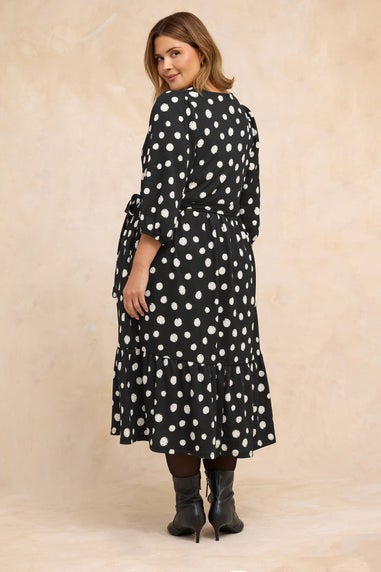 Evans Curve Black Spot Print Jersey Wrap Dress