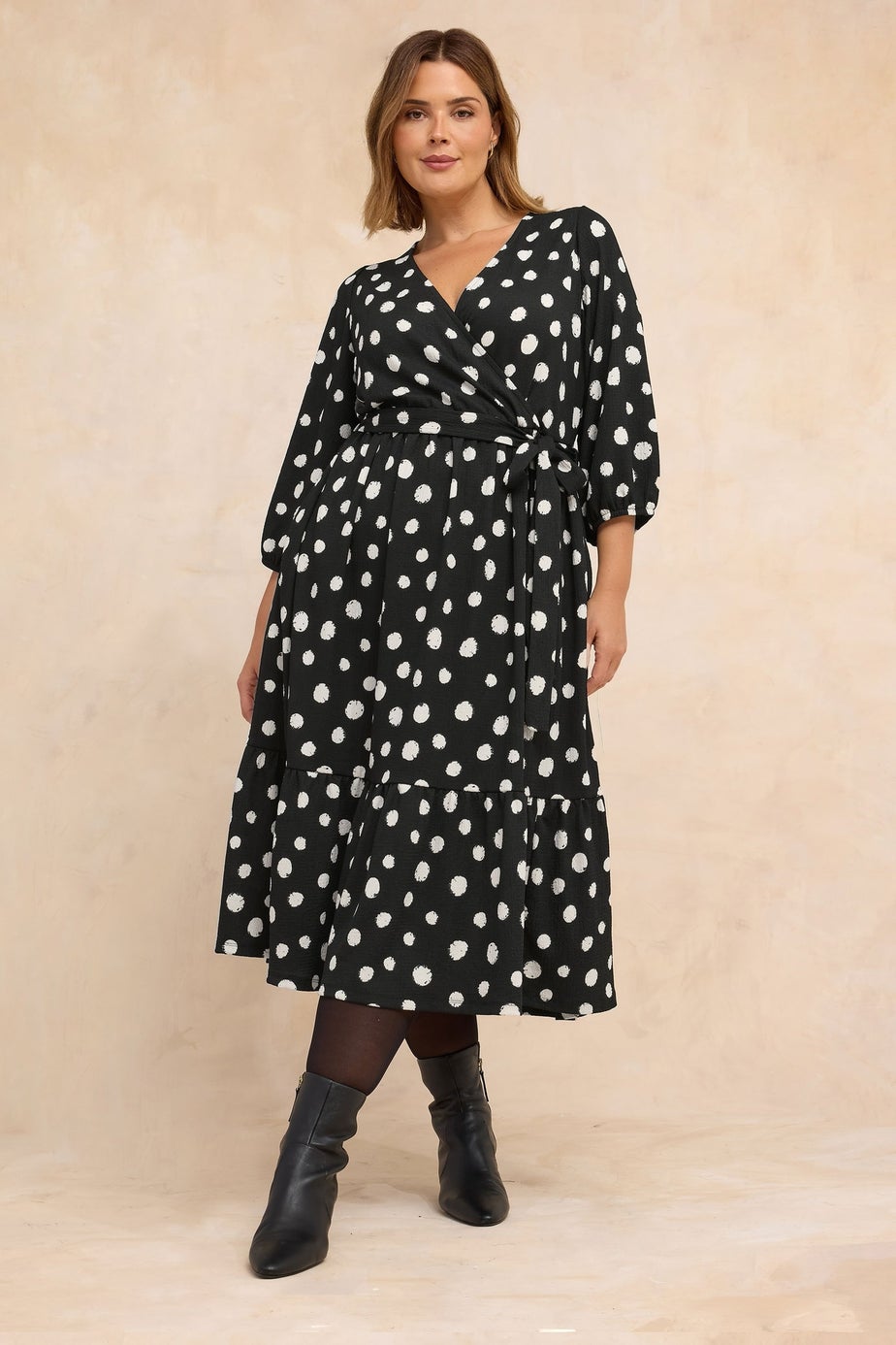 Evans Curve Black Spot Print Jersey Wrap Dress