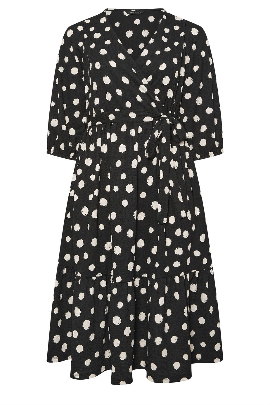 Evans Curve Black Spot Print Jersey Wrap Dress
