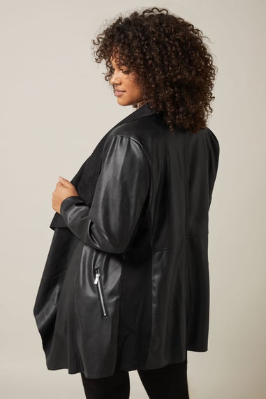 Evans Curve Black Faux Leather Waterfall Jacket