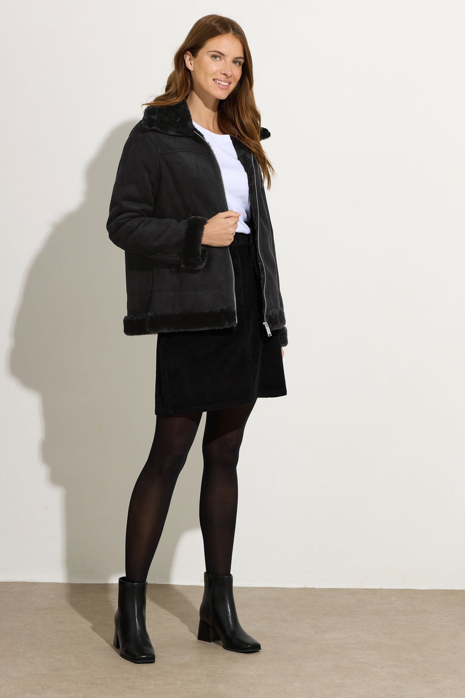 M&Co Black Faux Suede Aviator Jacket