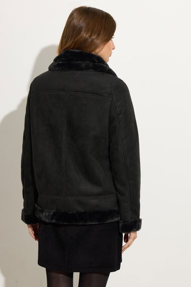 M&Co Black Faux Suede Aviator Jacket