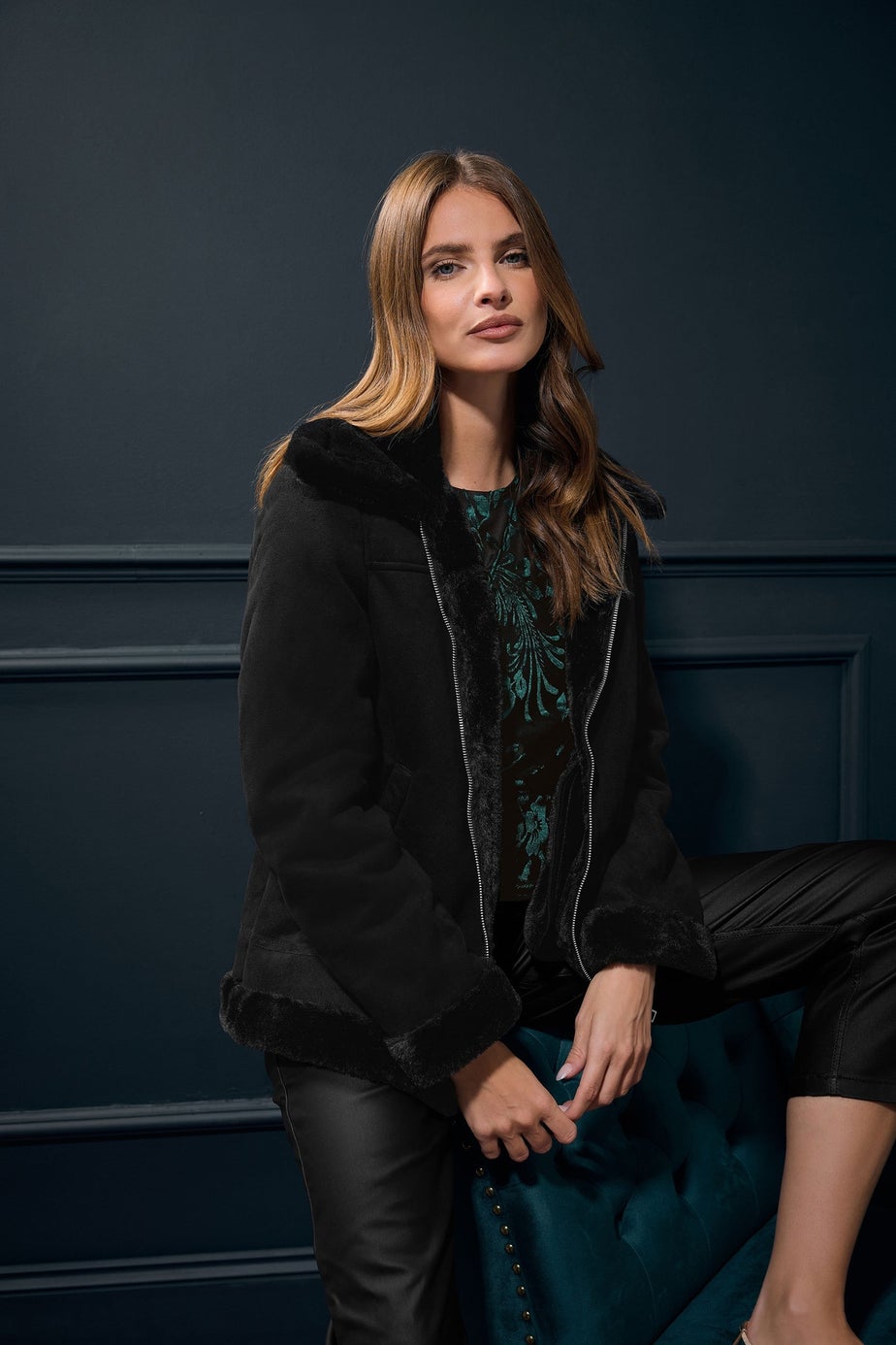 M&Co Black Faux Suede Aviator Jacket