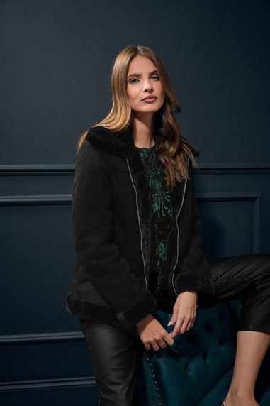 M&Co Black Faux Suede Aviator Jacket