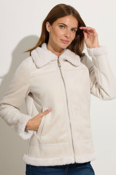 M&Co Ivory Faux Suede Aviator Jacket